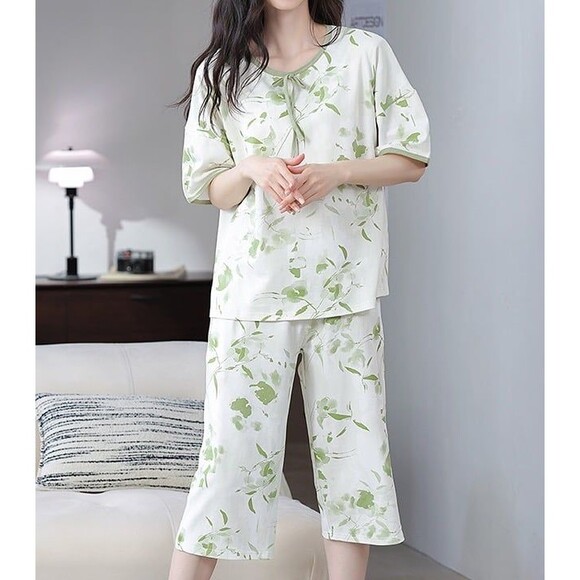 100% Cotton Women's Capri Pajama Set 2Pcs Sleepwear Capris pants Loungewear - Picture 6 of 10